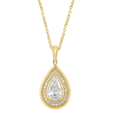 Lab Grown Diamond 1ctw. Halo Pendant in 14k Yellow Gold